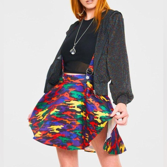 JAWBREAKER Colorful Camo Suspender Mini Skirt Size L “Now You See Me” - Picture 3 of 12